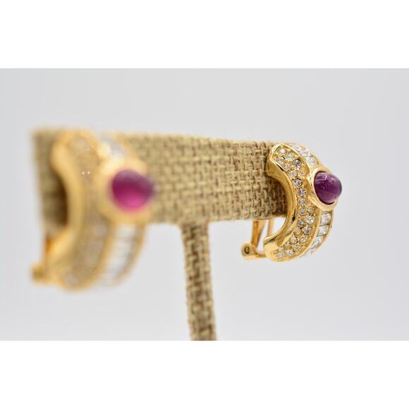 Christian Dior Vintage Cabochon Clip On Earrings Baguette Crystal Signed BinAO - Picture 5 of 12